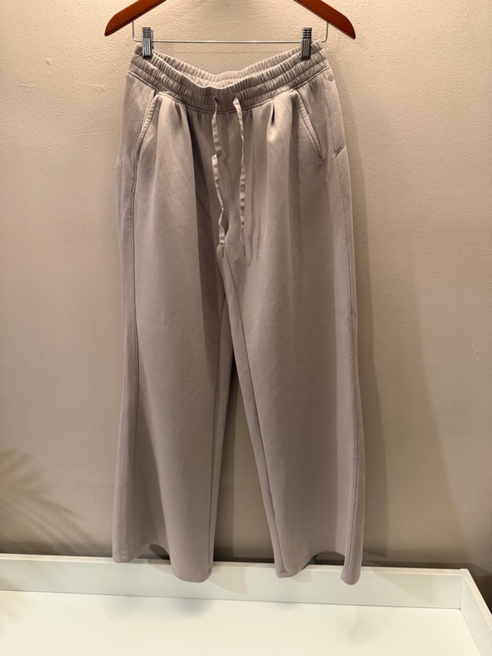 Layer8 Womens Quick-Dry Wide Leg Sweatpants Mauve Taupe Drawstring Pockets M